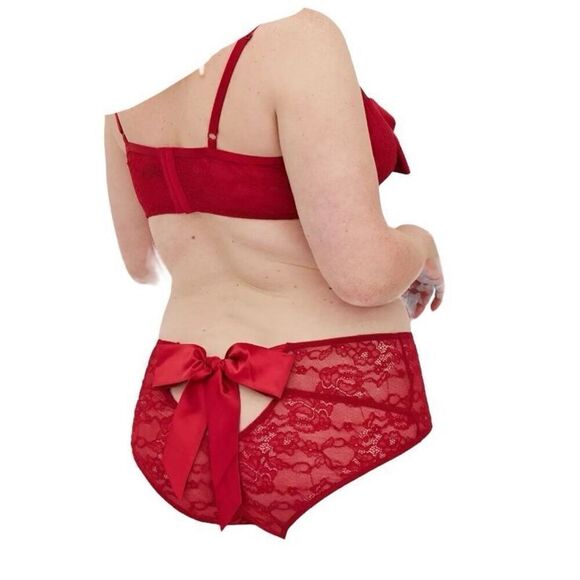 Torrid Womens 2X Bra 3X Cheeky Panty Red Bow Set Underwire Lingerie Open Back - Picture 3 of 10